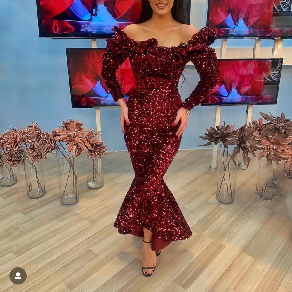 Elegant High Low Sequin Dress in Burgundy